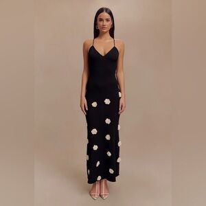 Meshki Suki Knit Maxi Dress with Flowers - Black and White